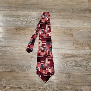 Clubfellow Tie 100% Italian Silk Abstract Vintage 1980s Red Blue White